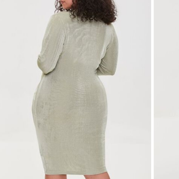 Forever 21 Plus size ruched pink long sleeve midi shirtdress size 0X New - Picture 6 of 8